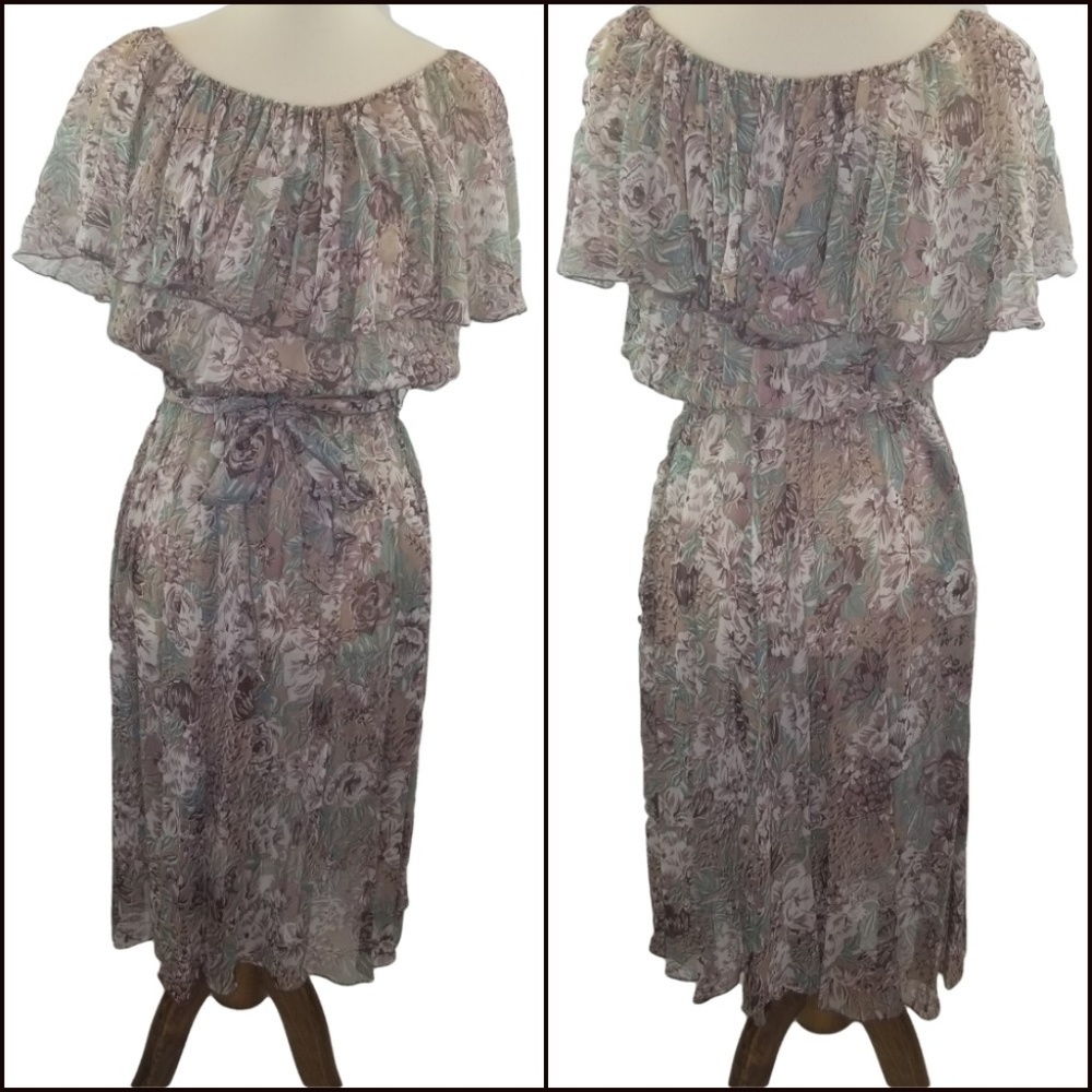 Joseph Magnin Off the Shoulder Floral Midi Dress